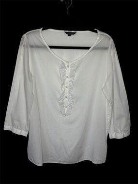 Lands’ End 3/4 Sleeve 100% Baumwolle (Cotton) Top Women’s 14 White Lightweight